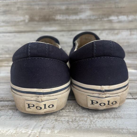 Polo Bear Ralph Lauren Shoes Sz 8 Keaton Slip on Sneakers Navy Blue Cotton Prep - Picture 7 of 12